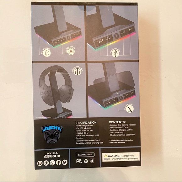 Bugha LED Gaming Headset Stand with 4 USB Connections Color Changing. New - Picture 2 of 3